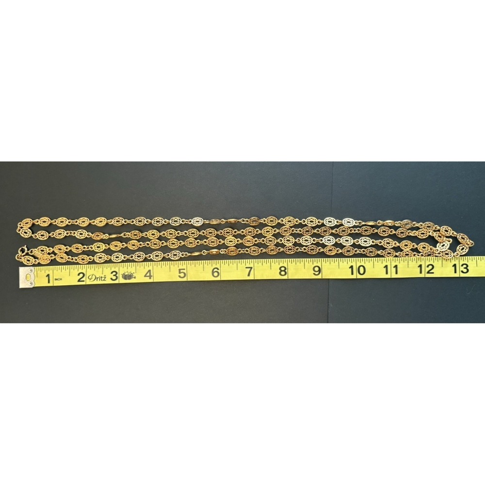 Vintage Monet Oval Filigree Link Gold Tone Chain Necklace 53" Long - Picture 8 of 8